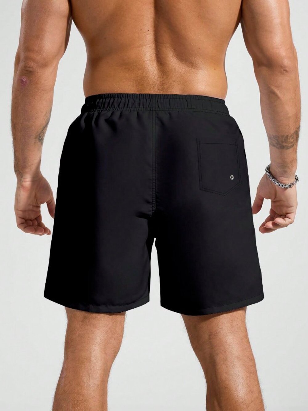 Black Sports Outdoor Men's Pocket Drawstring Waist Beach Shorts - Picture 2 of 5